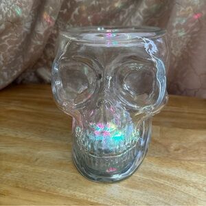Candle holder Glass Light up Skull holds a 3 wick candle